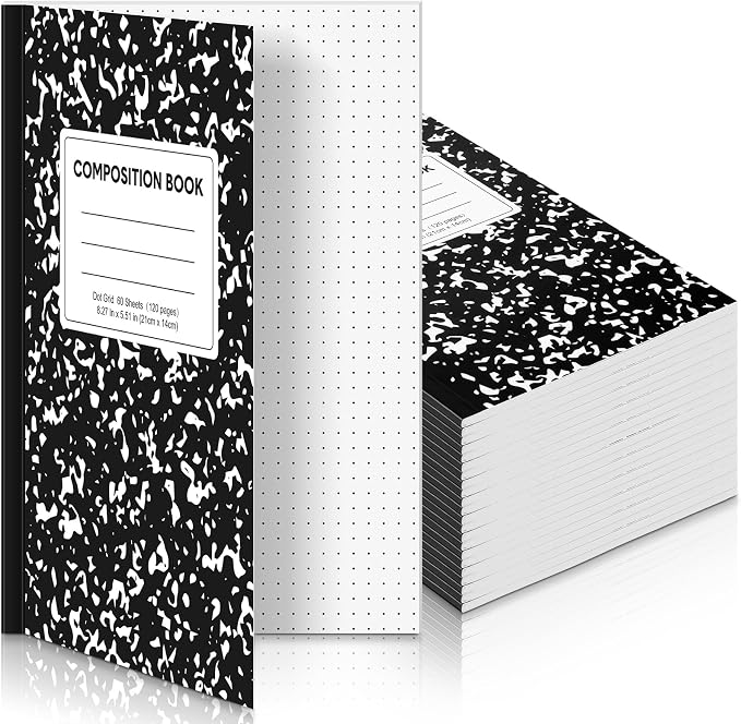 Resurhang 10 Pack Dot Grid Notebooks A5 8.3 x 5.5 Inch Composition Cover 60 Pages Diary Writing Subject Notebooks Black Planner Travel Journal Set for Travelers Students Office