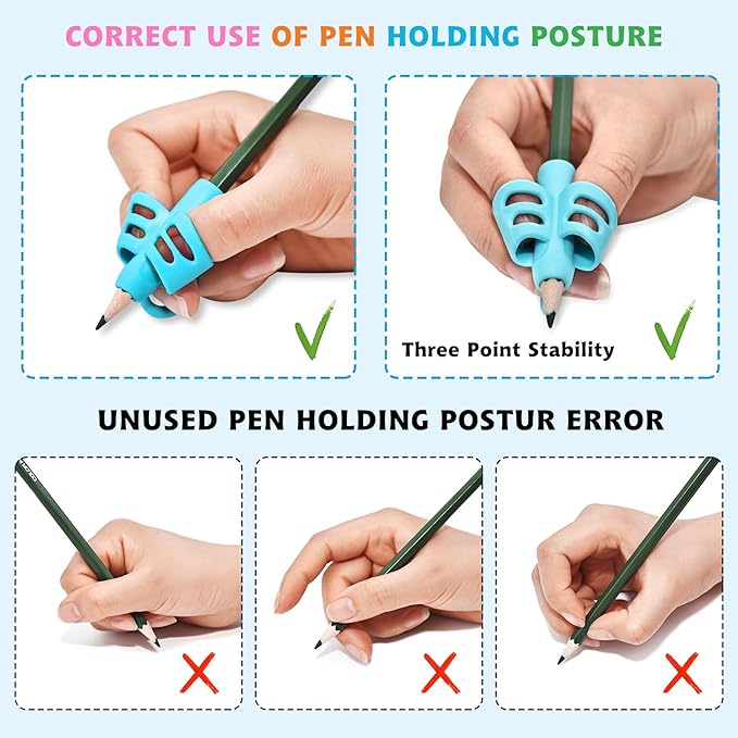 KIGEAPUEL 20 Pcs Pencil Grips for Kids Handwriting Pencil Holders Grippers Writing Posture Correction Tools for Toddlers, Special Needs Silicone Pencil Supplies for Kindergarten Preschoolers
