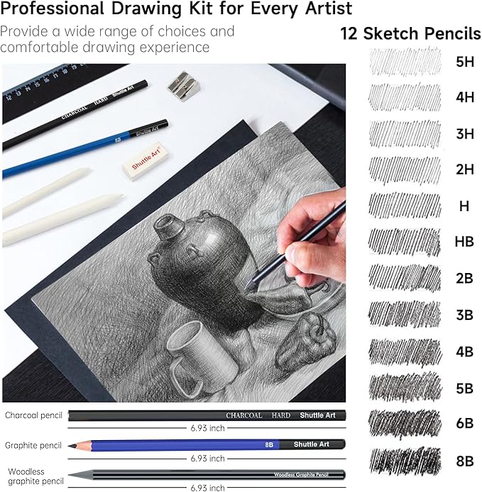 Shuttle Art Sketching and Drawing Pencils Set, 37-Piece Professional Sketch Pencils Set in Zipper Carry Case, Drawing Kit Art Supplies with Graphite Charcoal Sticks Tool Sketch book for Adults Kids