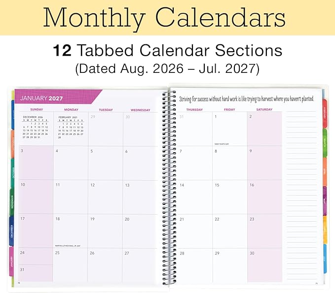 LITE TEACHER PLANNER - Aug 2026-Jul 2027, 8.5" x 11" Daily Weekly Monthly Organizers - Includes 7 Periods, Dated Calendar, Page Tabs, Bookmark, and Planning Stickers (Rainbow Floral)