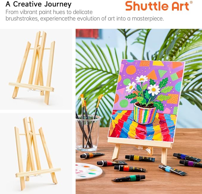 Shuttle Art 69 Pack Painting Kit for Adults and Couples, Sip and Paint for Date Night & Crafts, with 2 Packs 15-Color Acrylic Paint, 3 Wooden Easels, Canvas, Brushes & Palettes