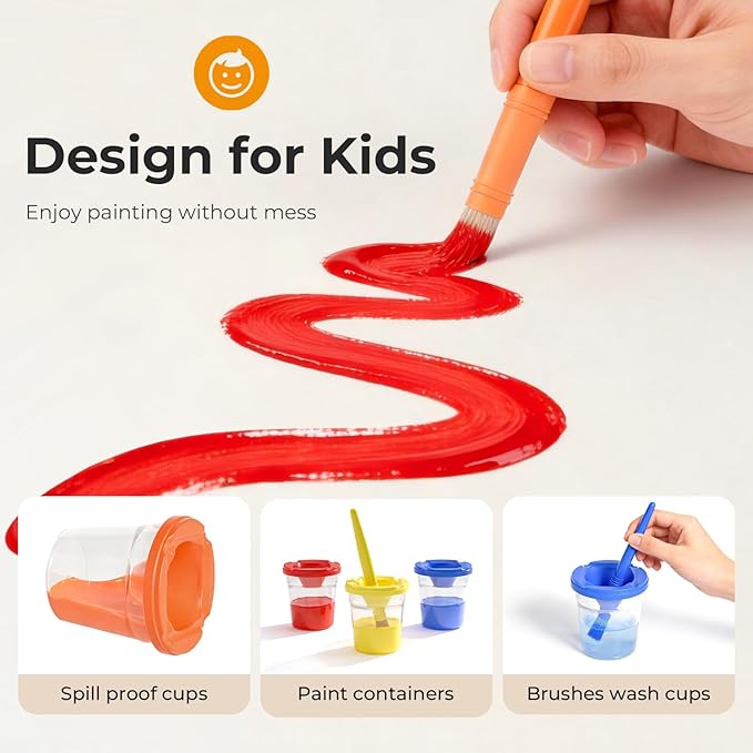 Nicpro 12 Colors Washable Finger Paint Set for Toddlers (2 oz), Non Toxic & Baby Safe Kids Paint with Paint Cups & Toddler Paintbrushes, Mess Free Art Supplies for Children Age 3 4 5 6+, Preschool Learning & Classroom Gifts