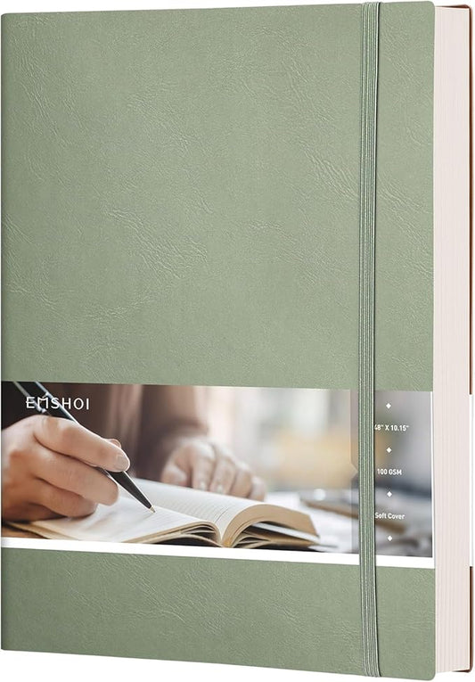 EMSHOI Dotted Journal Notebook, B5 Large Softcover Leather Journal, 192 Numbered Pages 100gsm Thick Dot Grid Notebook for Bullet Journaling Drawing Work School, 7.48"x10.15"-Green