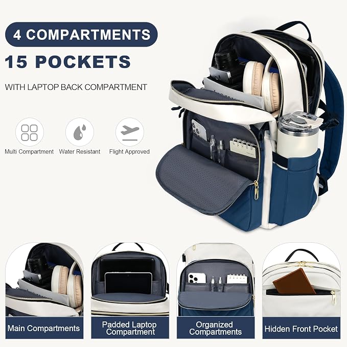 VANKEAN 15.6 Inch Laptop Backpack for Women Large Capacity | Waterproof Backpacks Stylish Travel Bags Casual Daypacks for College, Business