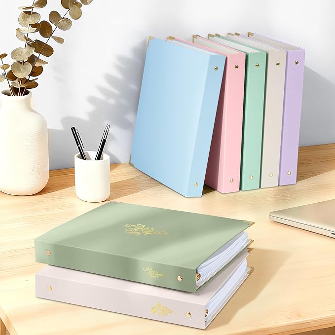 Sooez 4 Pack 3 Ring Binder with Metal Corners, Cute 1 Inch Binders Fits 175 Sheets of Paperwork, Three Ring Recipe Binder with Pocket for Women School Home Office Supplies, 8.5" x 11", Pastels