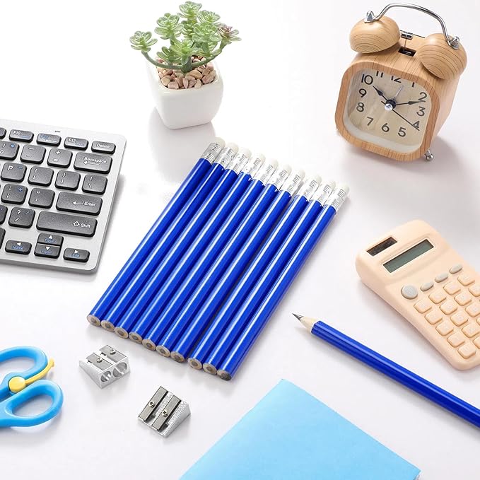 Fainne 102 Pcs Bulk Fat Jumbo Pencils Set 96 Giant Big Large Thick Pencils with Erasers 6 Sharpeners for Home School Classroom Beginners(Blue,Round)