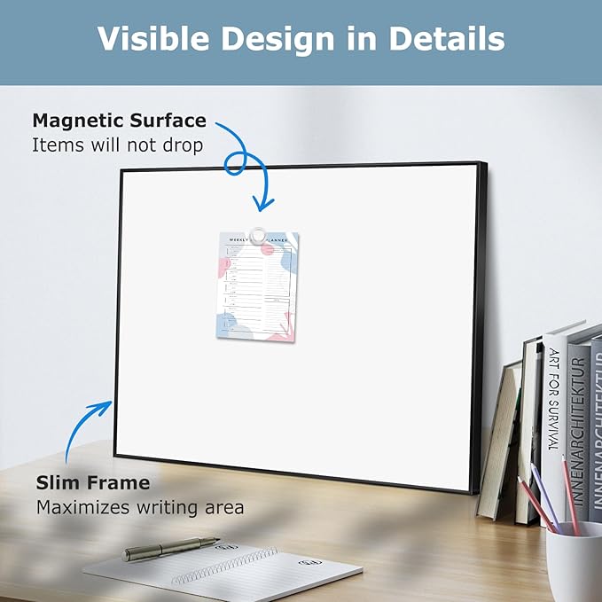 Magnetic Whiteboard, 24"x18" Dry Erase White Board for Wall, Hanging Presentation Board for Home, Office, School, Black Aluminum Frame