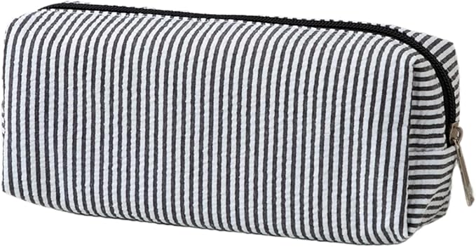Seersucker Striped Pencil Bag, Large Capacity Stationery Pouch | Preppy Aesthetic Multifunctional Design That Doubles as a Cosmetic Makeup Pouch or Travel Storage Bag
