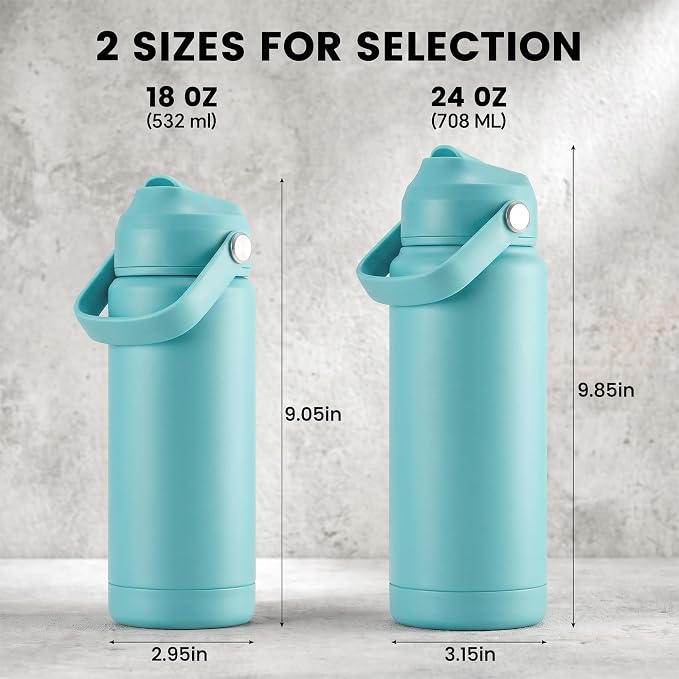 Fijinhom 24oz Insulated Stainless Steel Water Bottle, Wide Mouth Double Wall Vacuum, Silicone Straw, Sweat & Leak Proof, BPA Free Insulated Water Flask for Travel, Keep Cold 24h Hot 12h, Sky