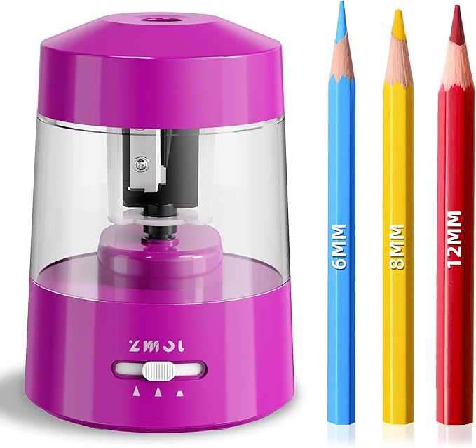 ZMOL Electric Pencil Sharpener Battery Operated Power Kids for Colored & Jumbo Pencils No.2/(6-12mm) - Safe & Easy Use Plug in Portable with (AC Adapter,USB, Battery) for Classroom/Office/Home Pink