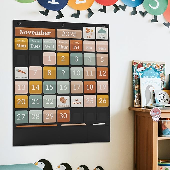 The Ultimate Classroom Calendar Pocket Chart for Kids - Beautiful Calendar with Educational Cards for Easy Learning - Fun Boho Classroom/Teacher Must Have Supplies That Fits Nicely w/Any School Decor