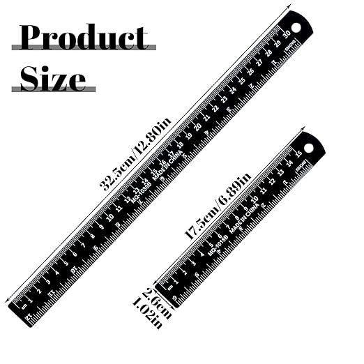 Ouligay 2Pcs 12 Inch 6 Inch Metal Ruler Set Metal Rulers with Centimeters and Inches Straight Ruler for Drawing, Home, Office, Engineering, Easy to Read