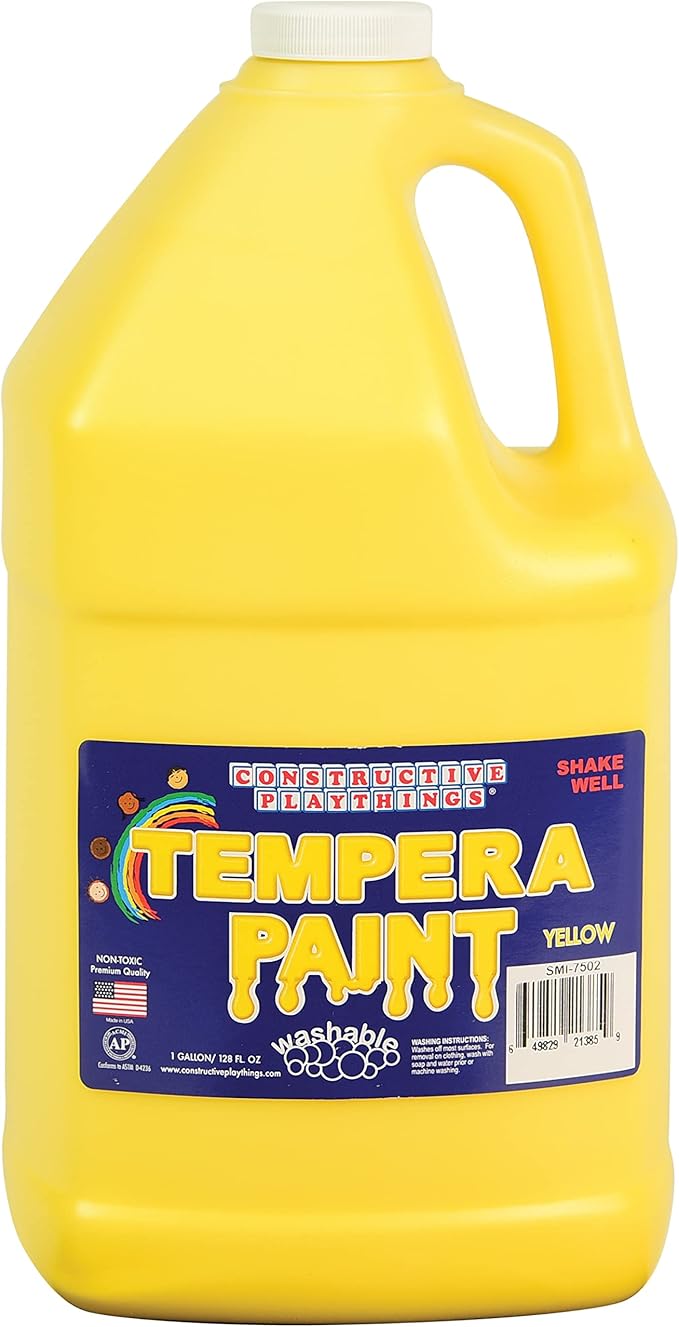 Constructive Playthings Washable Tempera Paint for Kids, Classroom Painting Supplies, Set of 4 Gallons, Primary Colors