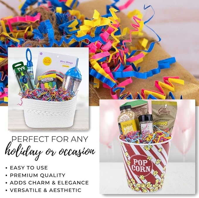 MagicWater Crinkle Cut Paper for Gift Baskets - 2LB - Fiesta Blend - Perfect for Shredded Paper Filler, Basket Filler, Gift Boxes, Bridesmaid Gifts, Christmas Stuffers & More – Ideal for All Occasions