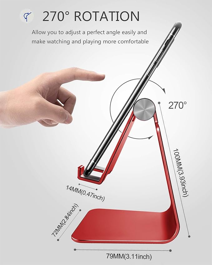 CreaDream Adjustable Cell Phone Stand, Phone Stand, Cradle, Dock, Holder, Aluminum Desktop Stand Compatible with Phone Xs Max Xr 8 7 6 6s Plus SE Charging, Accessories Desk,All Mobile Phones-Red