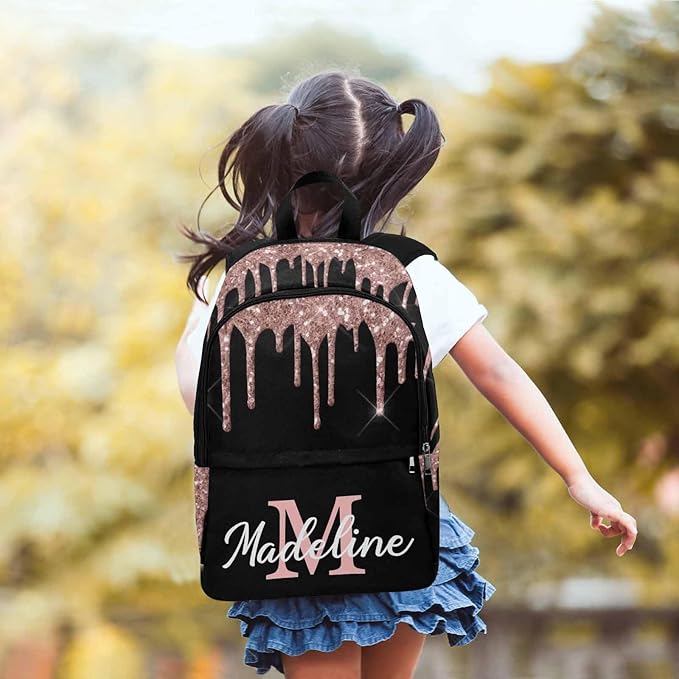 M YESCUSTOM Custom Girls Backpack with Name Shining Personalized Elementary Bookbag for Girls Boys Backpack Teen Shoulder Bag Children Travel Backpack Daypack Bag for School College