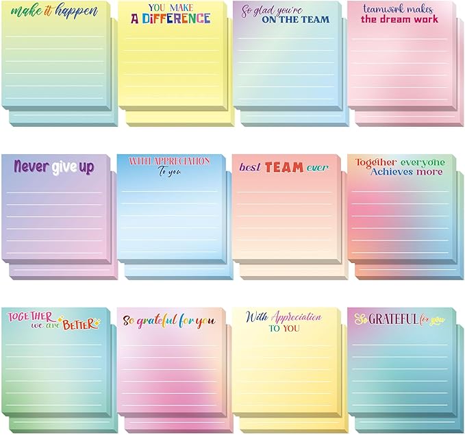 Yinder 24 Pcs Inspirational Sticky Notes Cute Motivational Sticky Notes Pad End of Year Employee Appreciation Gifts Bulk for Teacher Nurse Coworkers Office Supplies 3 x 3'' (Thankful,Classic Color)