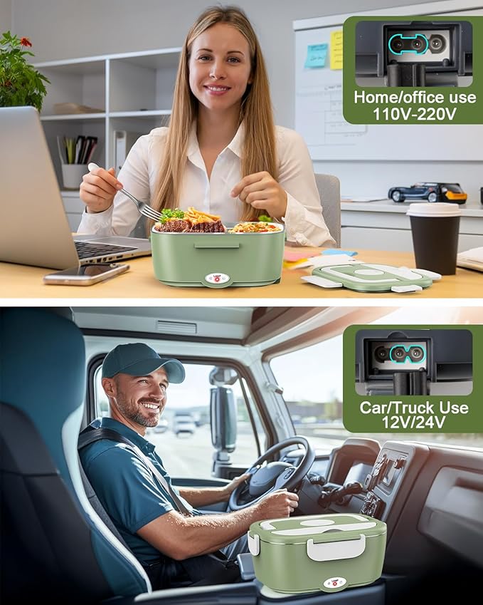 Geveniss Electric Lunch Box for Adults, Heated Lunch Box for Car and Truck, Portable Food Warmer for Office Work, 80W Fast Heating, Dual Removable 1.5L Stainless Steel Containers