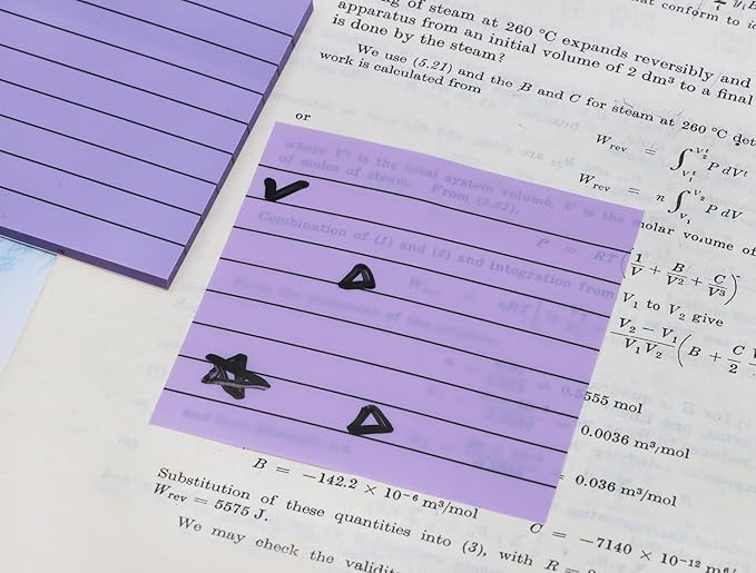 ONLYKXY 4 Pack Transparent Sticky Notes 7.6x7.6CM Self-Stick Book Tabs 200 Sheets Waterproof PET Markers Sticky Notes Pad (Grayish Purple - with Line)