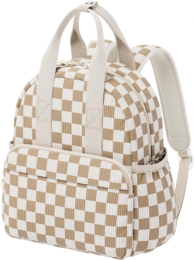 Corduroy Toddler Backpack for Preschool Boys Girls Ages 2-4 | 12 Inch Water-Resistant Small Kids Backpack for School & Travel, Lightweight Daycare Bookbag(Medium,Khaki Check)