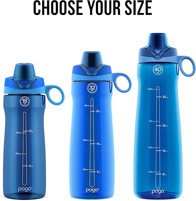 Pogo BPA-Free Plastic Water Bottle with Chug Lid, 40 Oz, Blue