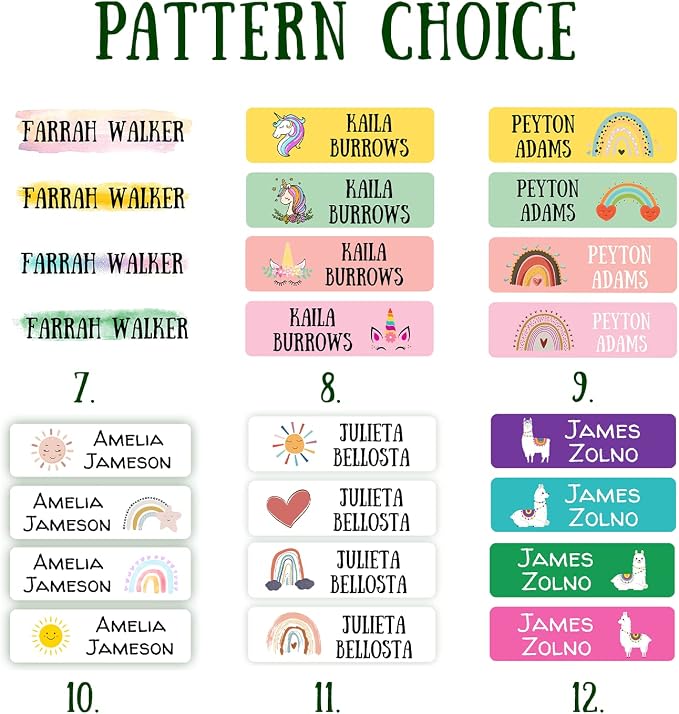 128 Custom Waterproof Dishwasher Safe Kid Name Labels for Daycare, School Supply, Baby Bottles, Lunch Boxes and Cups, Travel. Cute Personalized Design Name Stickers (Pattern 4)