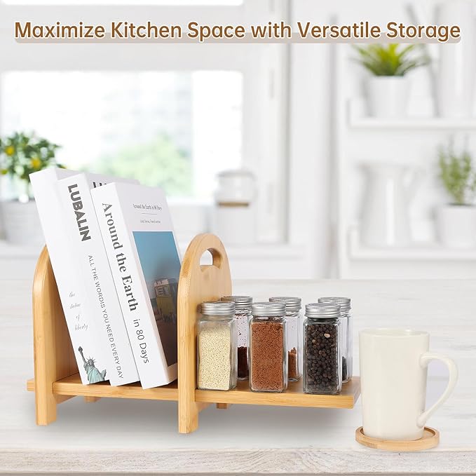 Bamboo Tabletop Bookshelf - Expandable Desktop Bookcase - No Tools Required to Assemble This Desk Bookshelf - Sturdy Desktop Book Shelf for Office, Study Room