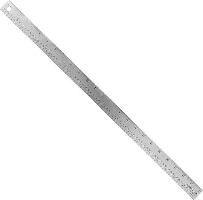 Pacific Arc Stainless Steel Ruler with Inch and Pica Measurements, 24 Inches Rubber Backed