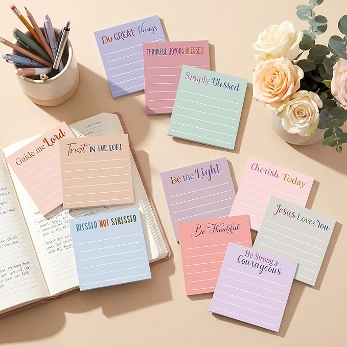Yinder 24 Pcs Inspirational Sticky Notes Cute Motivational Sticky Notes Pad End of Year Employee Appreciation Gifts Bulk for Teacher Nurse Coworkers Office Supplies 3 x 3'' (Bible,Aesthetics)