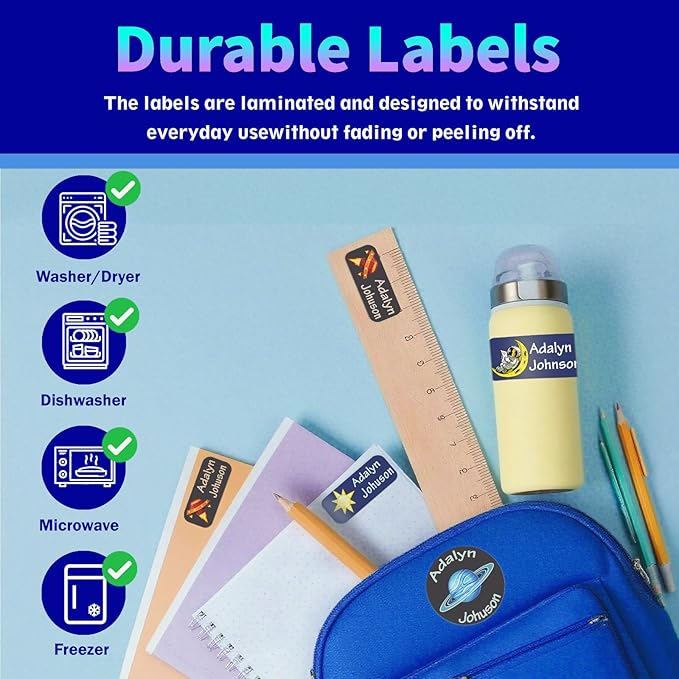 Custom Personalized Name Labels for Kids-(200-1000Labels) Waterproof Name Stickers Tags for School&Daycare,Clothing Tags,Washable&Durable Labels for Lunch Boxes, Bottles,Toys&GEA (Space)
