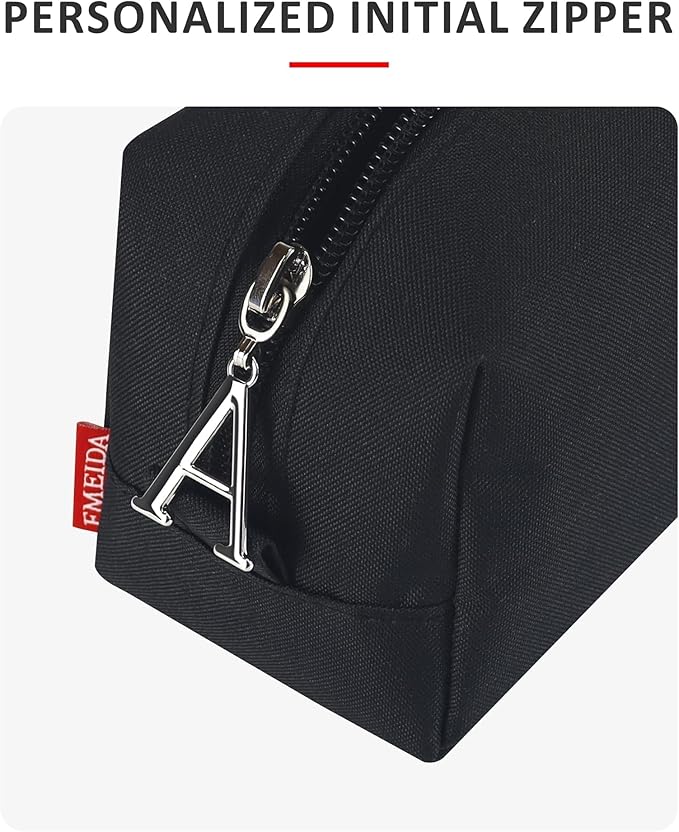 Fmeida Pencil Case Pouch Black - Initial A Zipper Pencil Pouch Portable Pencil Bag Simple Office Stationery Pouch with Handle - Personalized Gift