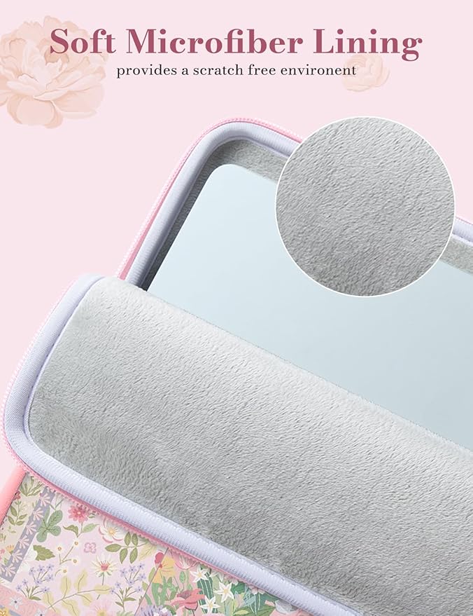 iCasso Laptop Sleeve 13 inch for MacBook Air 13-13.6 inch M5/M4/M3/M2/M1, Cute MacBook Neo/Pro 13 inch, Slim Protective Travel Carrying Case for MacBook Pro 14'', Chromebook, HP, Dell, Pink Flowers