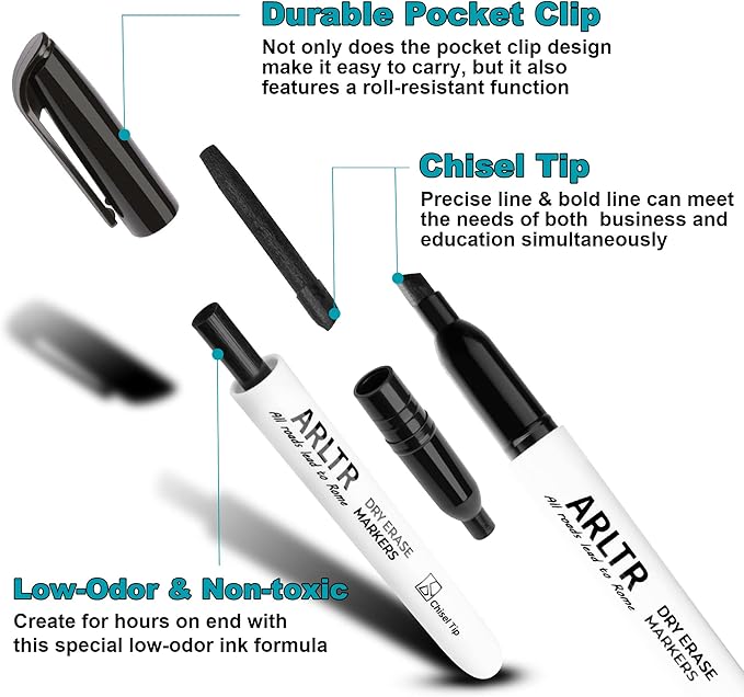 ARLTR Dry Erase Marker Bulk Set, 108 Count, Black and White, Chisel Tip, Low Odor, For Office Use