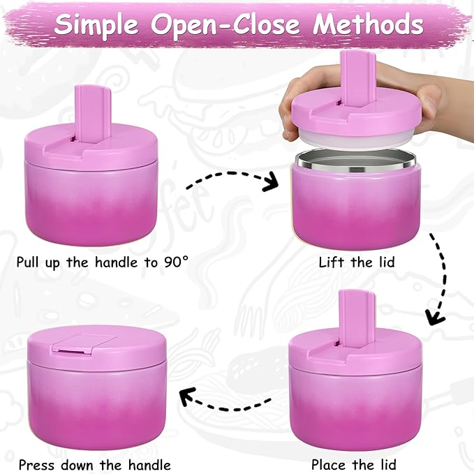 Pawtong 12oz Insulated Vacuum Food Jar with Buckle Lid Wide Mouth Soup Thermo for Hot Food Kids Leakproof Stainless Steel Lunch Container (Gradient Purple, 12OZ)
