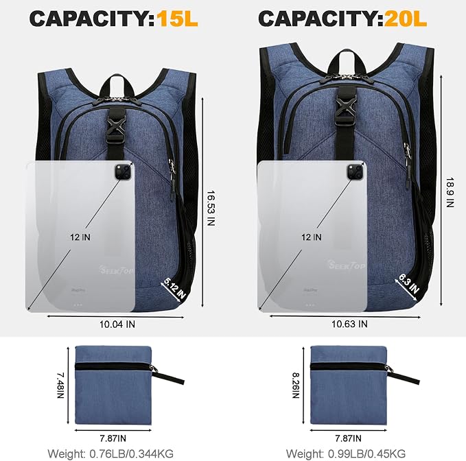 Seektop 15L Small Hiking Backpack for Women Men, Lightweight Hiking Daypack | Water Resistant, Foldable Packable Back Pack with Phone Pocket for Travel Camping Outdoor