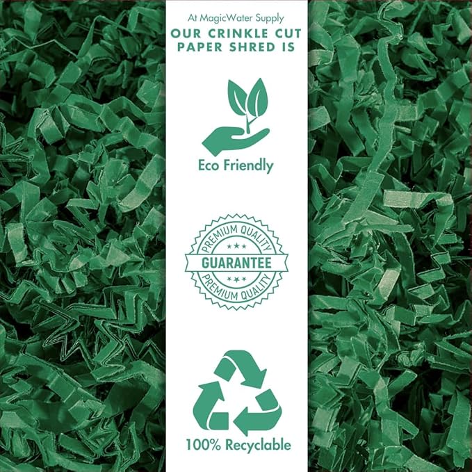 MagicWater Crinkle Cut Paper for Gift Baskets - 5LB - Green - Perfect for Shredded Paper Filler, Basket Filler, Gift Boxes, Bridesmaid Gifts, Christmas Stuffers & More – Ideal for All Occasions