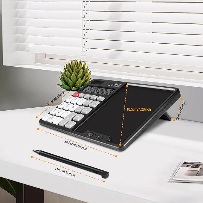 Calculator with Writing Pad - Solar & Battery Dual Power Supply - 12-Digit Large Display Calculator for Business and Office Use (HY-666S)