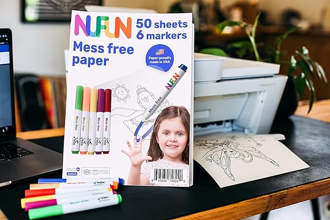 NuFun Activities Mess Free Set - Kids Create No Mess Wonders with Special Coloring Paper, Gift for Toddlers and Kids, 50 Blank Pages and 6 Markers