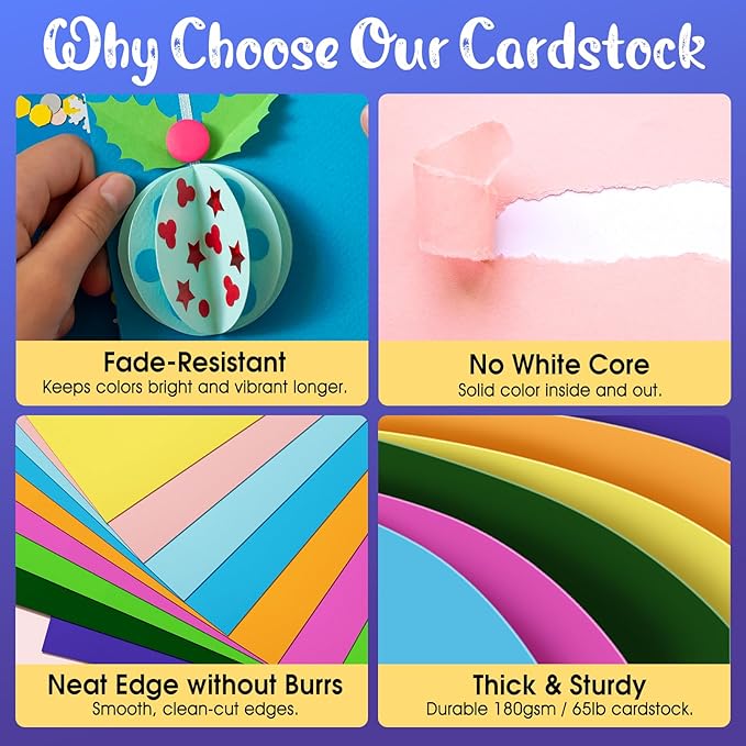 CreGear 100 Sheets Colored Cardstock Printer Paper 8.5 x 11, 10 Assorted Colors Card Stock, 180gsm/65lb Multicolor A4 Colorful Construction Paper for Crafting, Christmas DIY Card Making, Scrapbooking