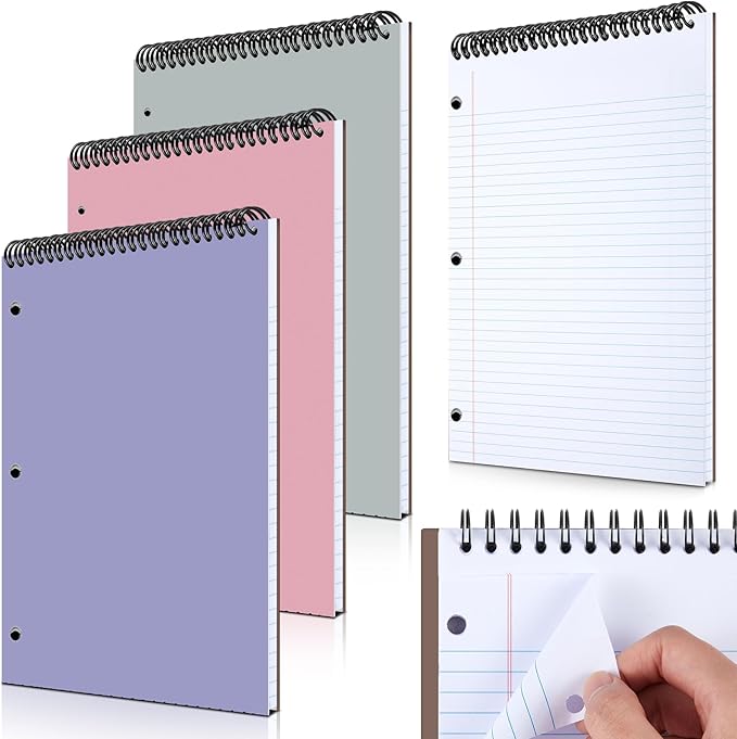 MotiMind 3 Pack 8.5" x 11" Top Spiral Notebook with 3 Hole Punched Legal Pads Notepad 50 Sheets Hard Cardboard Paper Wirebound Notepad for Office School Business (College Ruled,White)