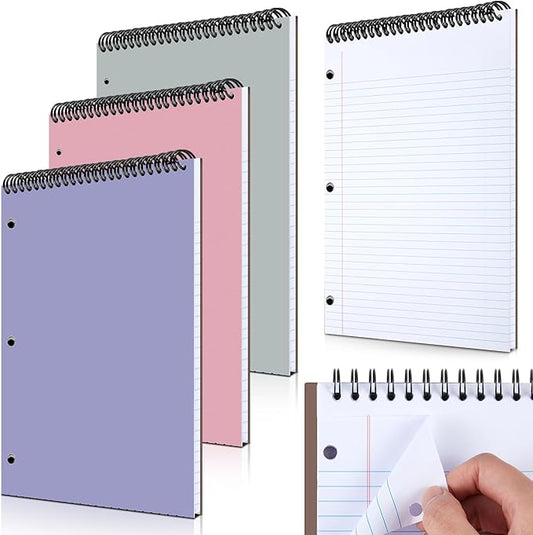 MotiMind 3 Pack 8.5" x 11" Top Spiral Notebook with 3 Hole Punched Legal Pads Notepad 50 Sheets Hard Cardboard Paper Wirebound Notepad for Office School Business (College Ruled,White)