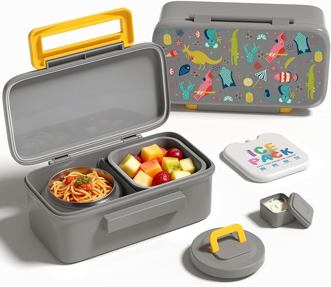 Bento Lunch Box for Kids With 8oz Food Thermo,BPA-Free for School | Lunch Container with 2 Compartments, Insulated Food Jar, Dishwasher Safe, Easy to Clean, Lunch Box for Girls Boys