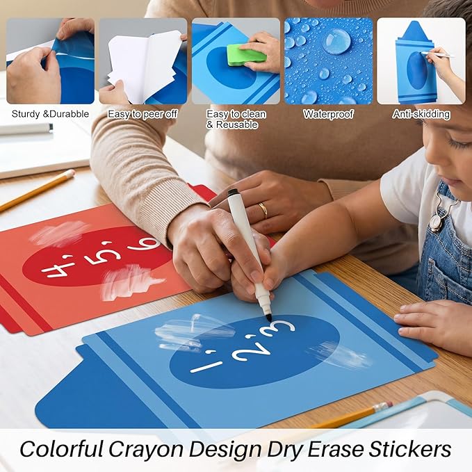 Lincia 12 Pcs Dry Erase Dots for Classroom Table Classroom Decor Boho Colorful Stickers for Whiteboard Wall Decor Removable Dry Erase Circles for School Teacher Supplies(Crayon, Colorful)