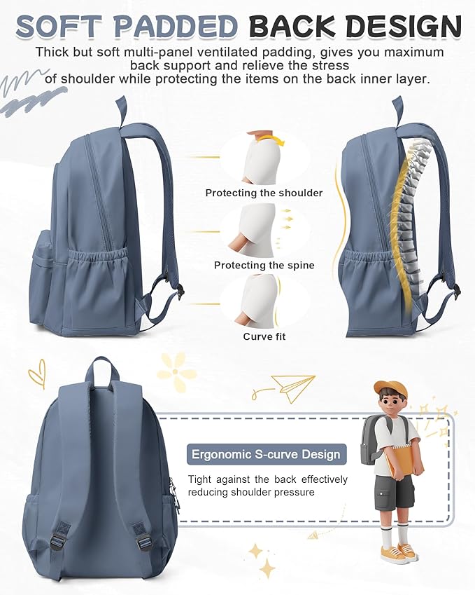 BJLFS Small Blue Backpack for School Women Girls, Waterproof Bookbag Cute High School Backpack for Men Teen Boys, Lightweight Travel College Back Pack Mochilas Escolares para Casual Daypack Rucksack