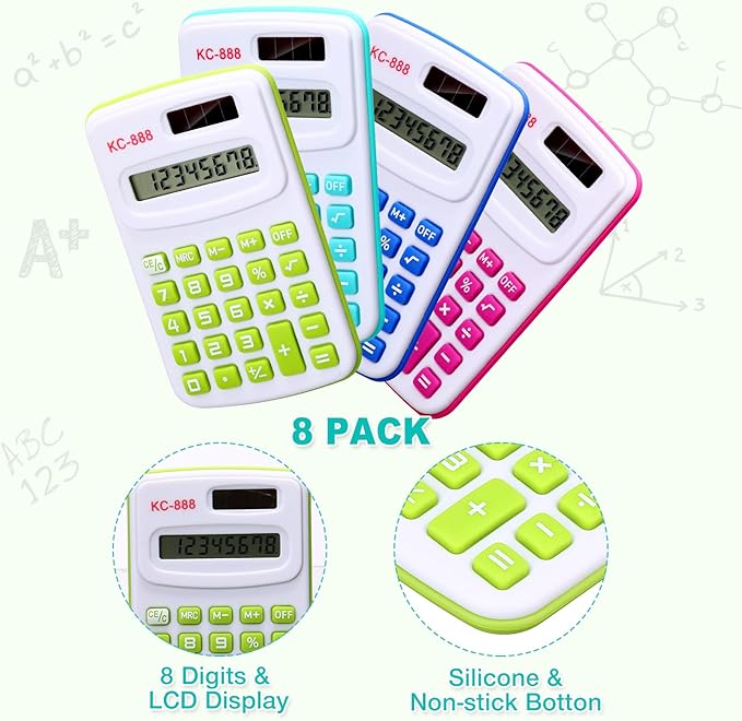 Yunsailing 24 Pcs Pocket Calculators Bulk Mini 8 Digit Handheld Calculator Small Basic Standard Calculator for Students Kids Teachers School Desktop Home Office, 3 Designs (Classic)
