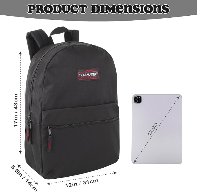Trail maker 24 Pack 17 Inch Backpacks in Bulk Backpacks for Boys, Girls, School, and Homeless Donation