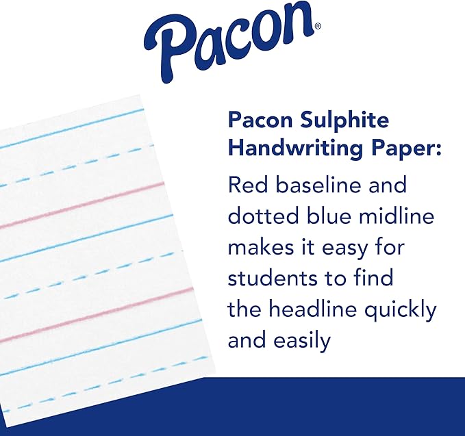 Zaner-Bloser Broken Midline Sulphite Paper, 500 Sheet, Ruled, 10.50-inch x 8-inch, 500/Pack, White PaperPACZP2413