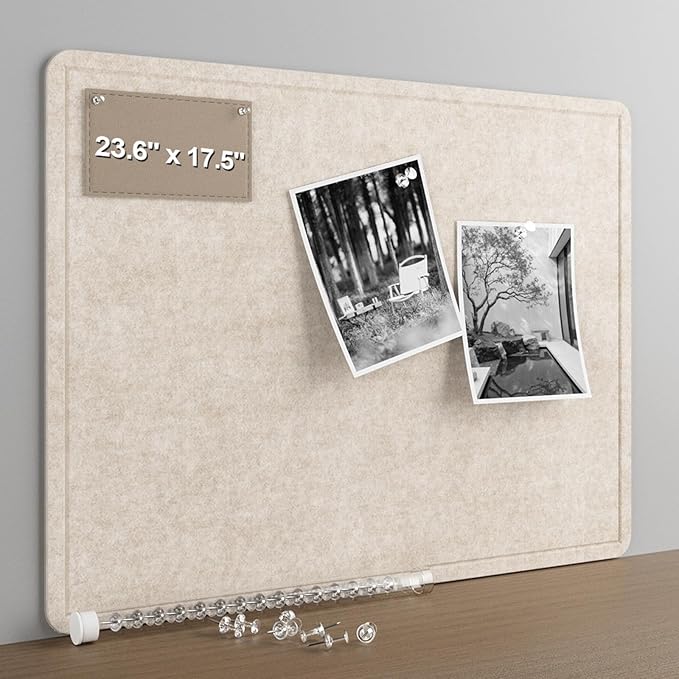 Felt Bulletin Board for Wall 24" x 18" Unfolded Size, Small Frameless Felt Pin Board, Soft Cork Board Alternative for Office, Home Planning, Notes, Photos & Wall Decor, Foldable Shipping, Easy Install