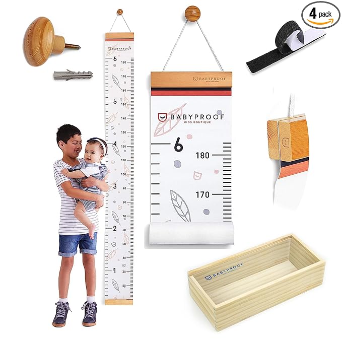 Growth Chart for Kids by Baby Proof - Measuring Height Chart and Kids Decor! Meaningful Memories Through Kid Size Chart Measurement. Leafy Growth Chart Ruler for Wall with Wooden Keepsake Box