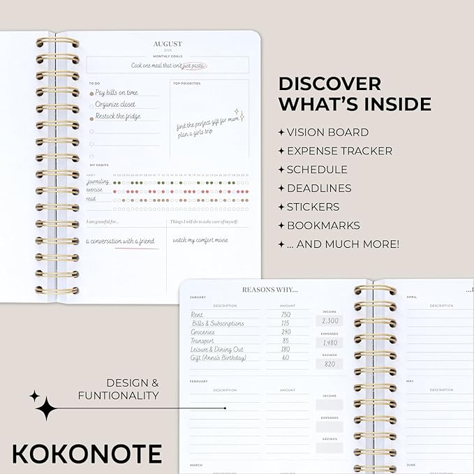 KOKONOTE Planner 2025-2026 William Morris Wall Art - Planner for Women 17 Month(Aug 25/ Dec 26) | Weekly & Monthly Academic planner 2025-2026 | 6.4" x 7.9" | Hardcover Agenda 2025 | Thick paper 120 g/m²